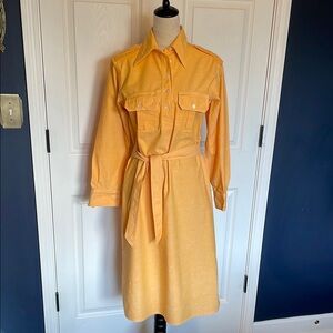 Vintage Light Orange Long Sleeve Linen Shirt Maxi Dress with Wrap Belt